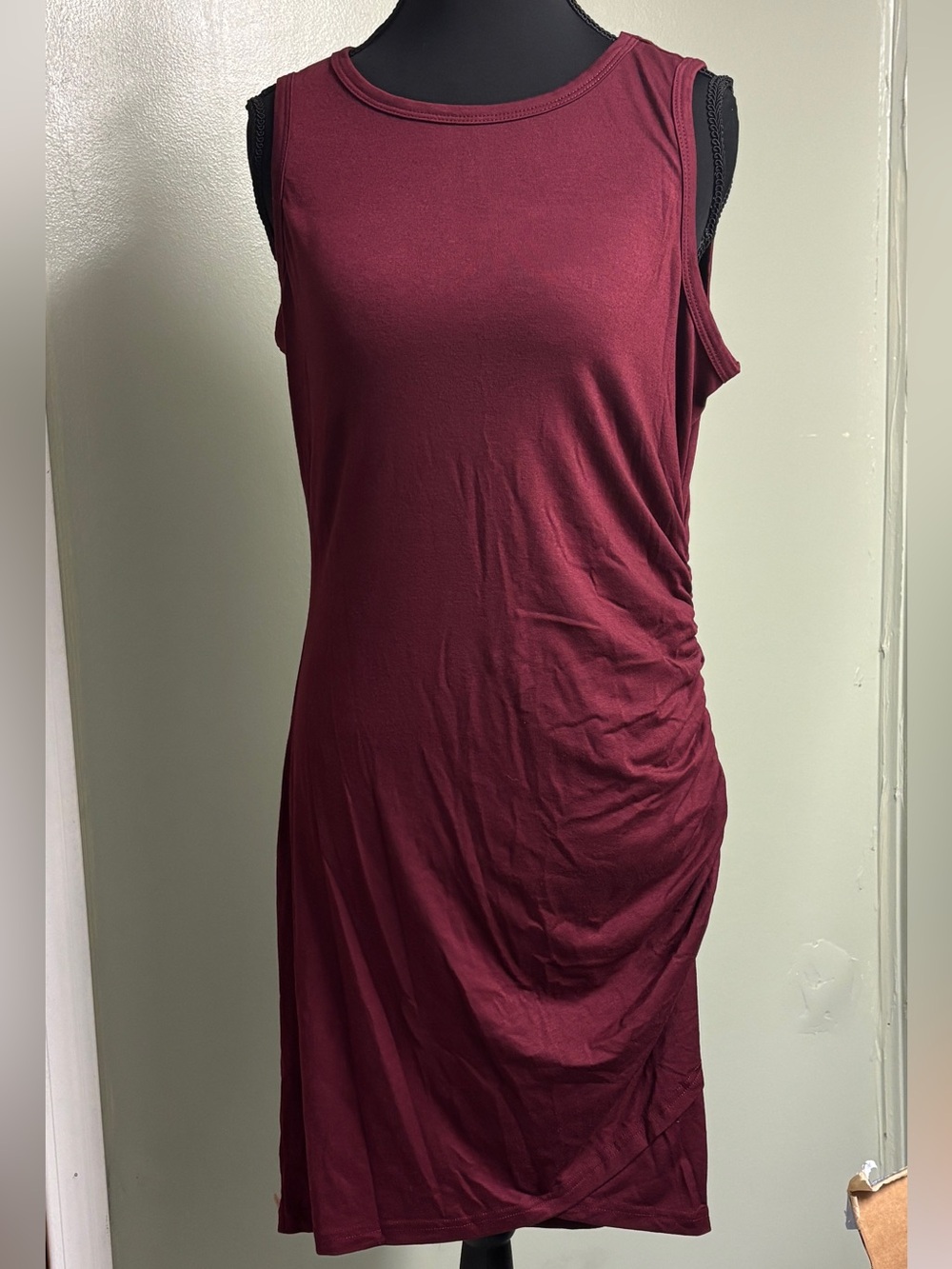SHEIN Sleeveless Ruched Side Midi Dress in Burgundy